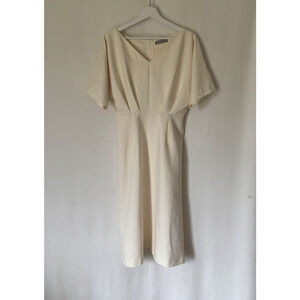 LINDONG Dress Womens Small Cream Midi Fit Flare Elegant